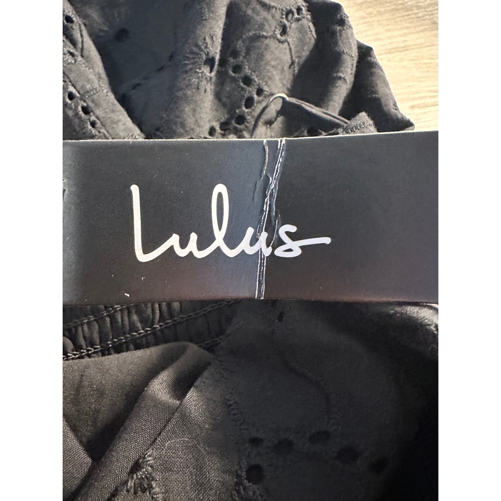 Lulus Eyelet High-Low Maxi Dress‎ Size M Black Ruffles Smocked Back Boho NEW - Picture 10 of 11